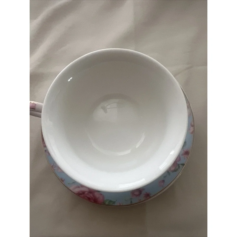 Brew To A Tea BTAT Mug Cup and Saucer Floral Garden Mint  Pink Porcelain Fine Ch